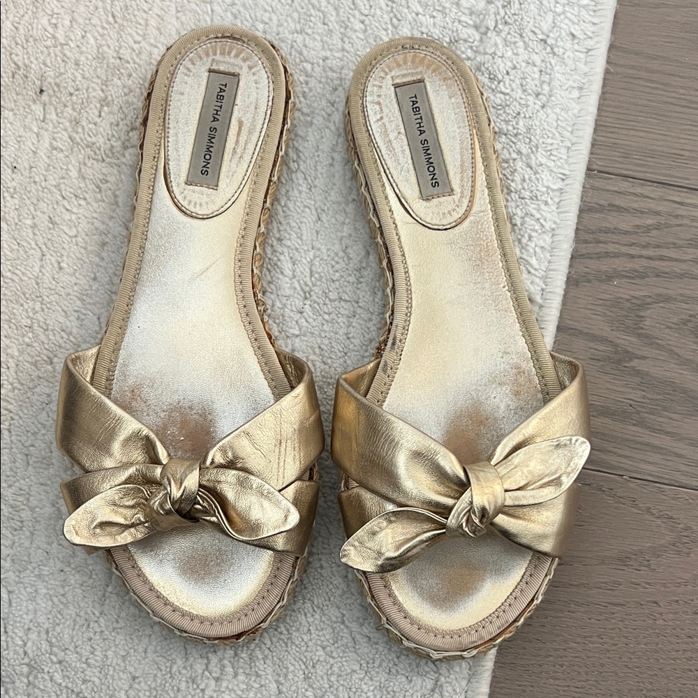 Tabitha Simmons Gold Knot Slide Sandals